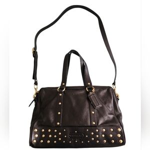 Coach Studded Leather Satchel Bag with Crossbody Strap - Black & Gold